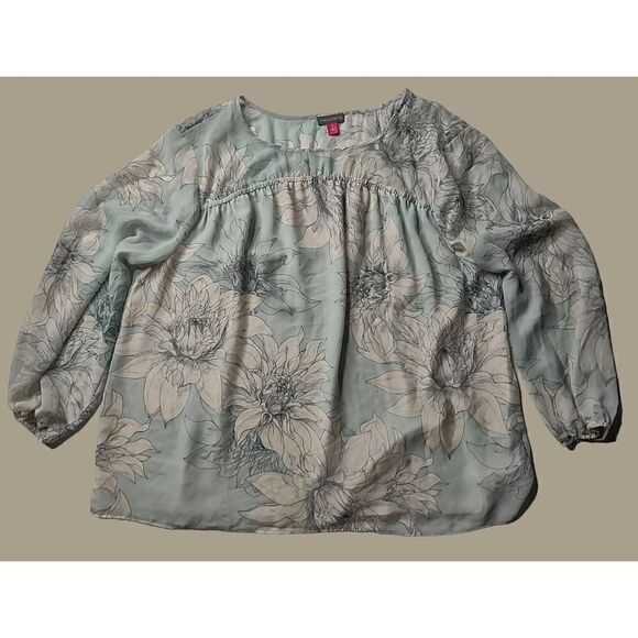 Vince Camuto Light Green and Cream Floral Blouse Size 1X - Picture 10 of 11